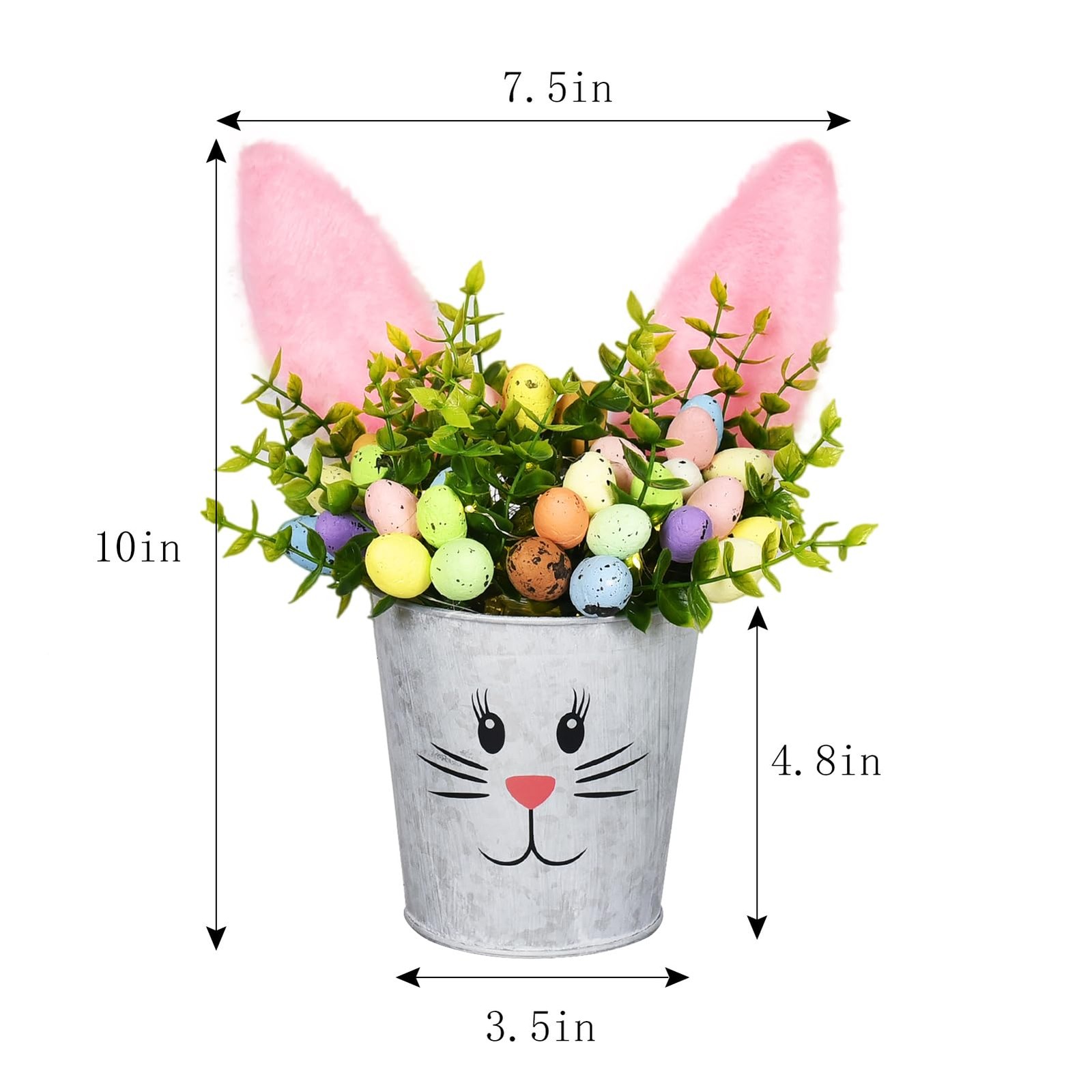 Lighted Artificial Flower Bunny Ear Desk Decor With Color Eggs 2 PCS