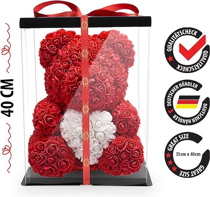 Nadir Rose Bear with Heart – Gift Box Included, Perfect for Special Occasions