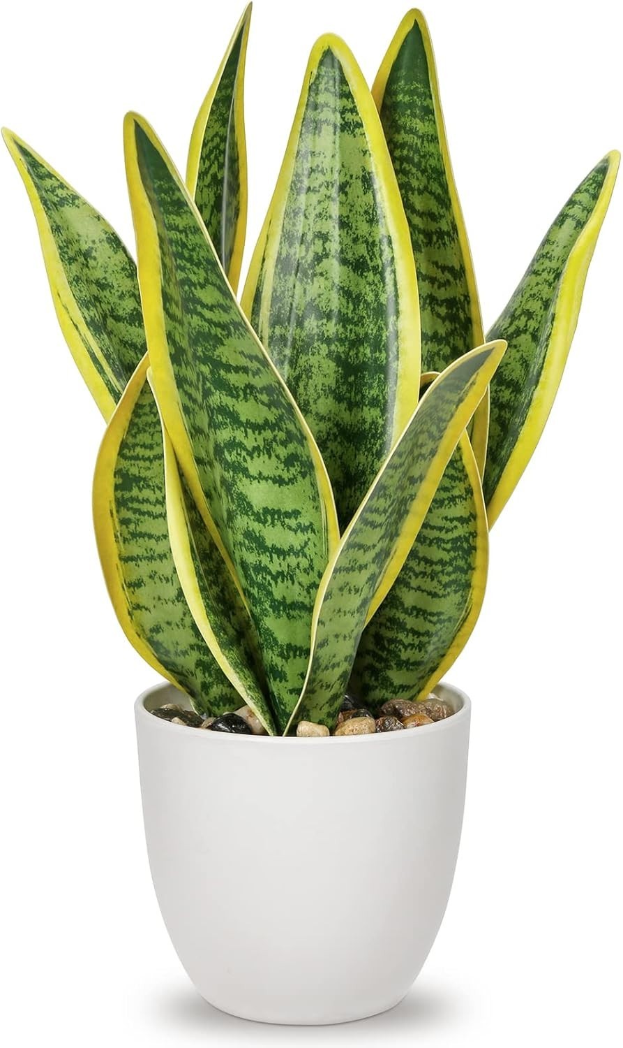Artificial Snake Plant Potted Faux Sansevieria Trifasciata Plants, 13″ Tropic…