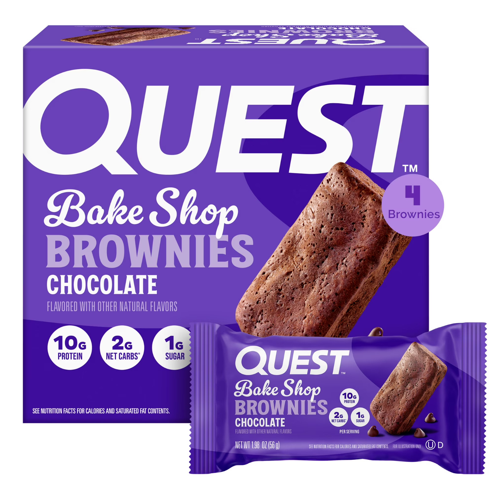 Quest Bake Shop Brownies, Chocolate Flavor, 10g Protein, 4 COUNT