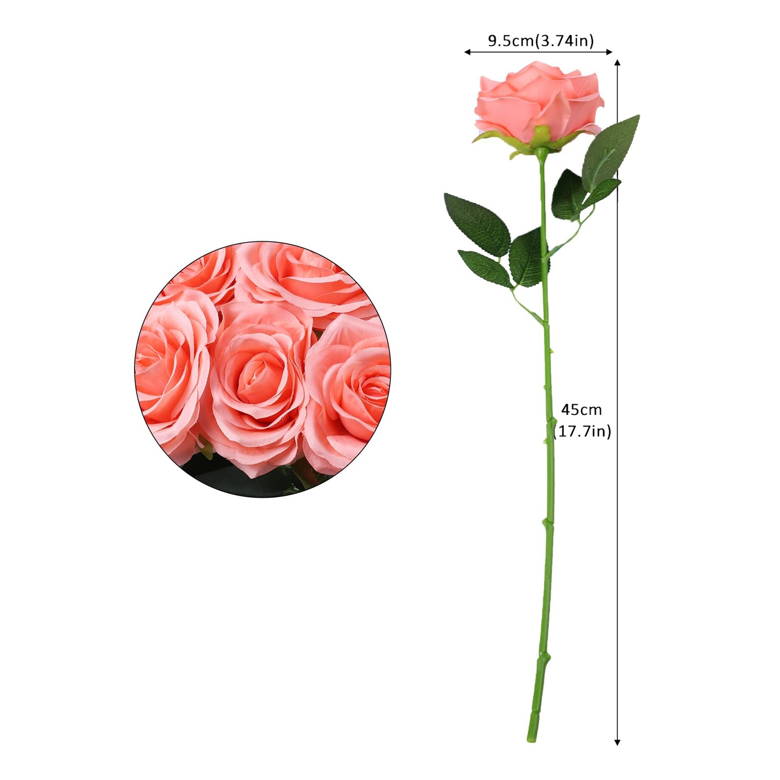 NEVISI 50Pcs Coral Peach Silk Roses with Stems Artificial Flowers