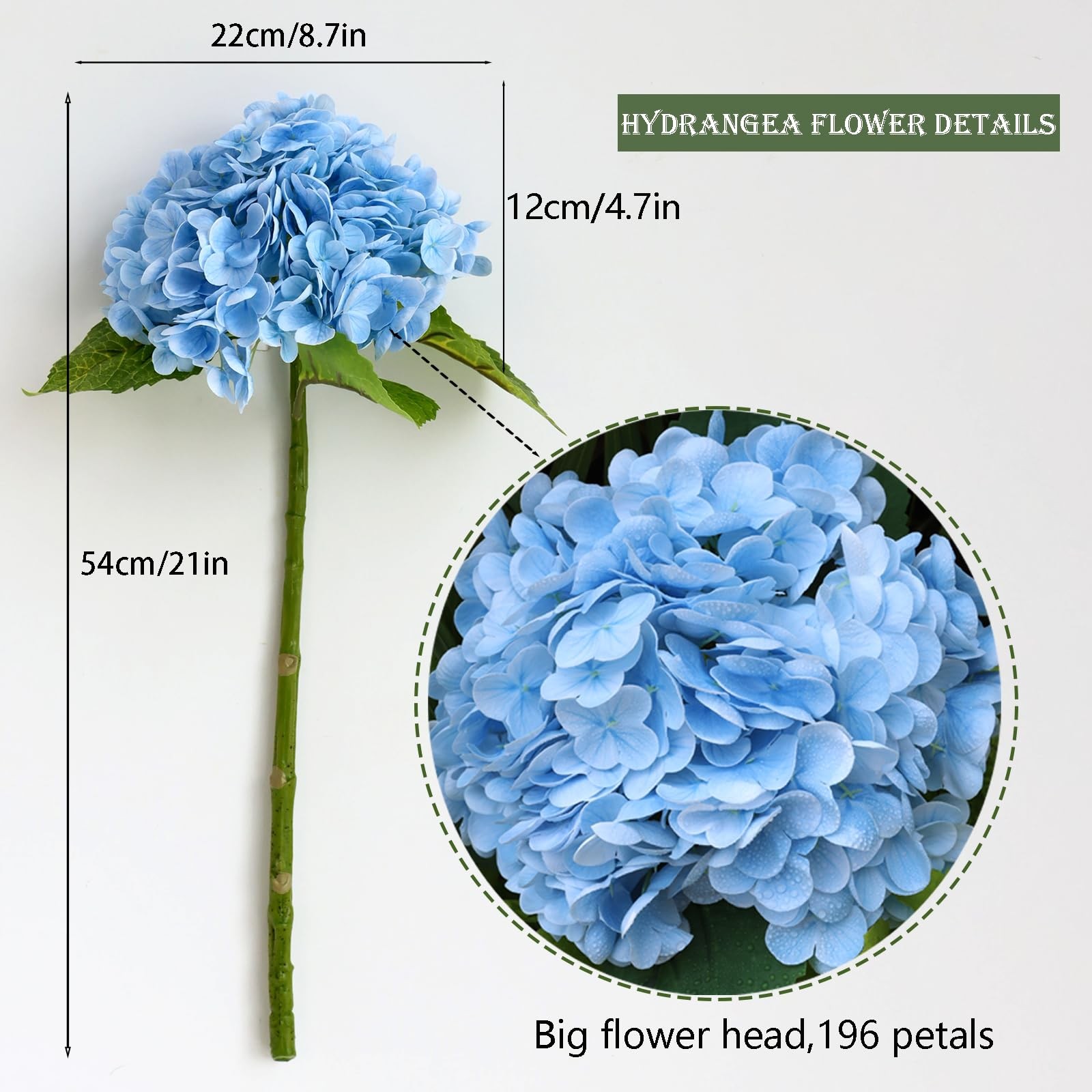 3PCS Long Stem Big Size Flowers Artificial Silk Hydrangea Lifelike Flowers Re…