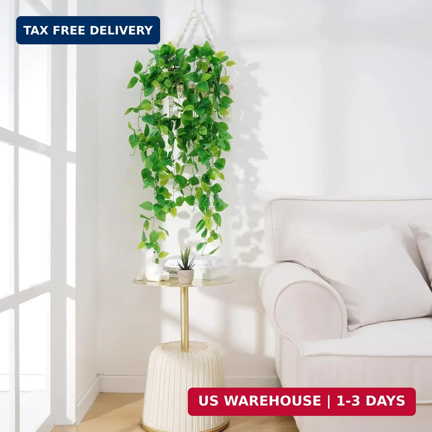 BLEUM CADE Fake Hanging Plants, 2pcs Artificial Pothos Vines Faux Plants Greener