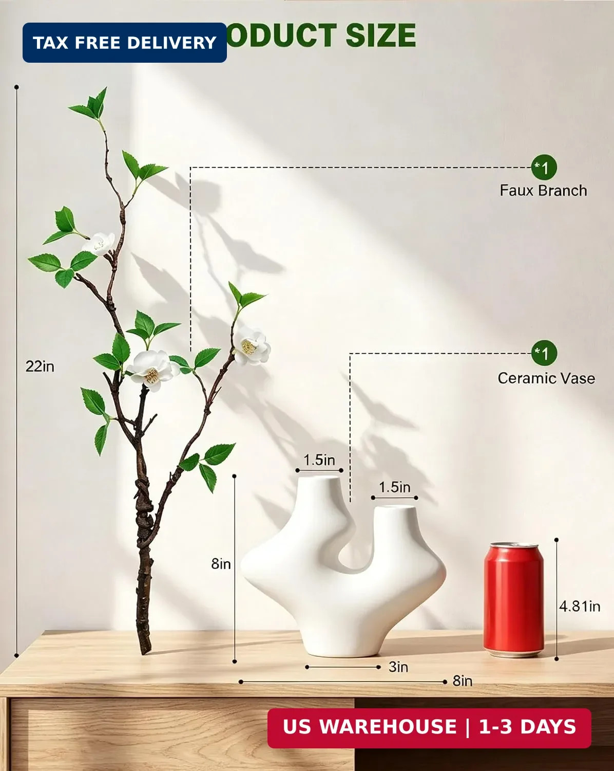 Vase with Greenery, 1 Pcs 22” Artificial Stem Potted Plant Indoor Fake Plants,