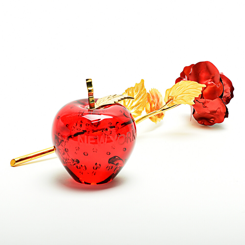 Glass Red Apple Gold Leaf Mother’s Day Romantic Gift Idea Luxury Decorations