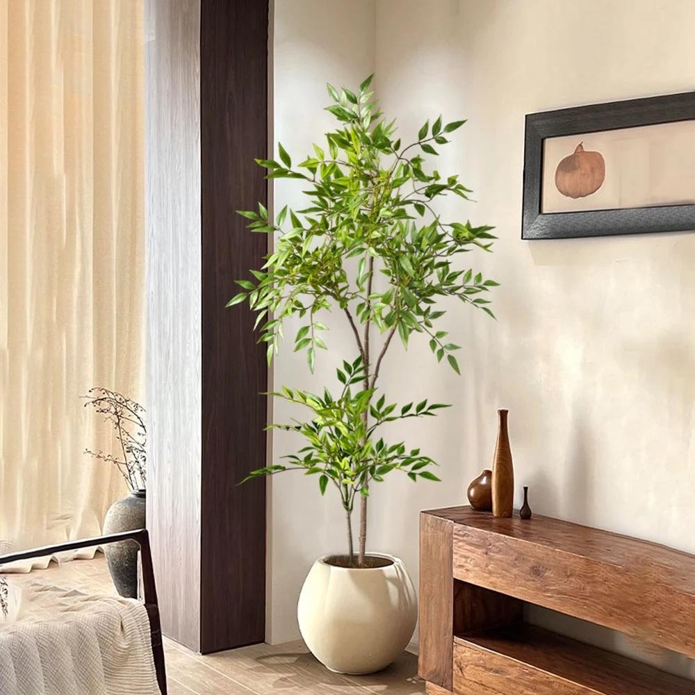 75 140cm Artificial Nandina Tree Green Tall Faux Branches Home Office Decor