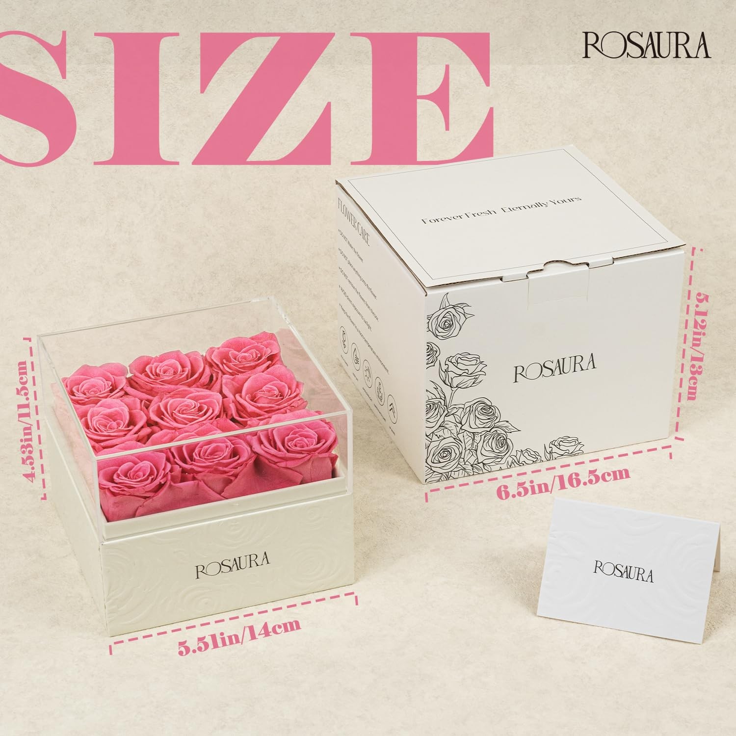 Square Preserved Roses Gift Box – Real Forever Flowers in Clear Acrylic Lid V…