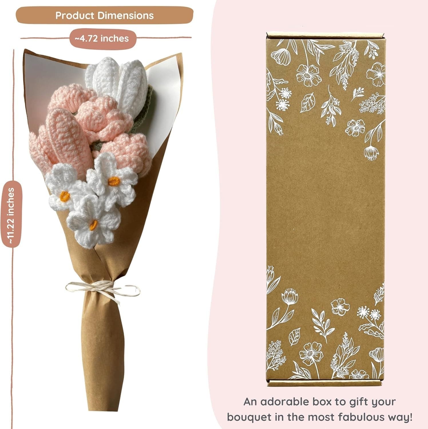Crochet Tulips Preserved Flowers Bouquet Graduation Flower Bouquet (Pink)
