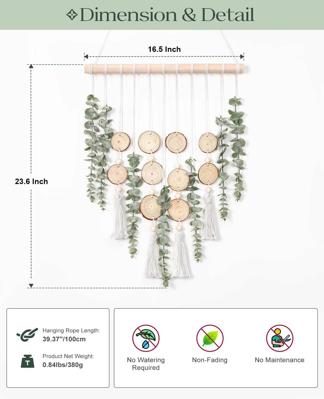 Artificial Eucalyptus Wall Hanging, Fake Greenery Leaves Stems with Wood Slic…