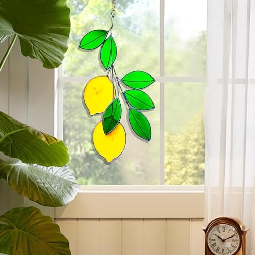 Stained Glass Suncatcher, Handcrafted Window Hanging Decor | Real Stained Lemon