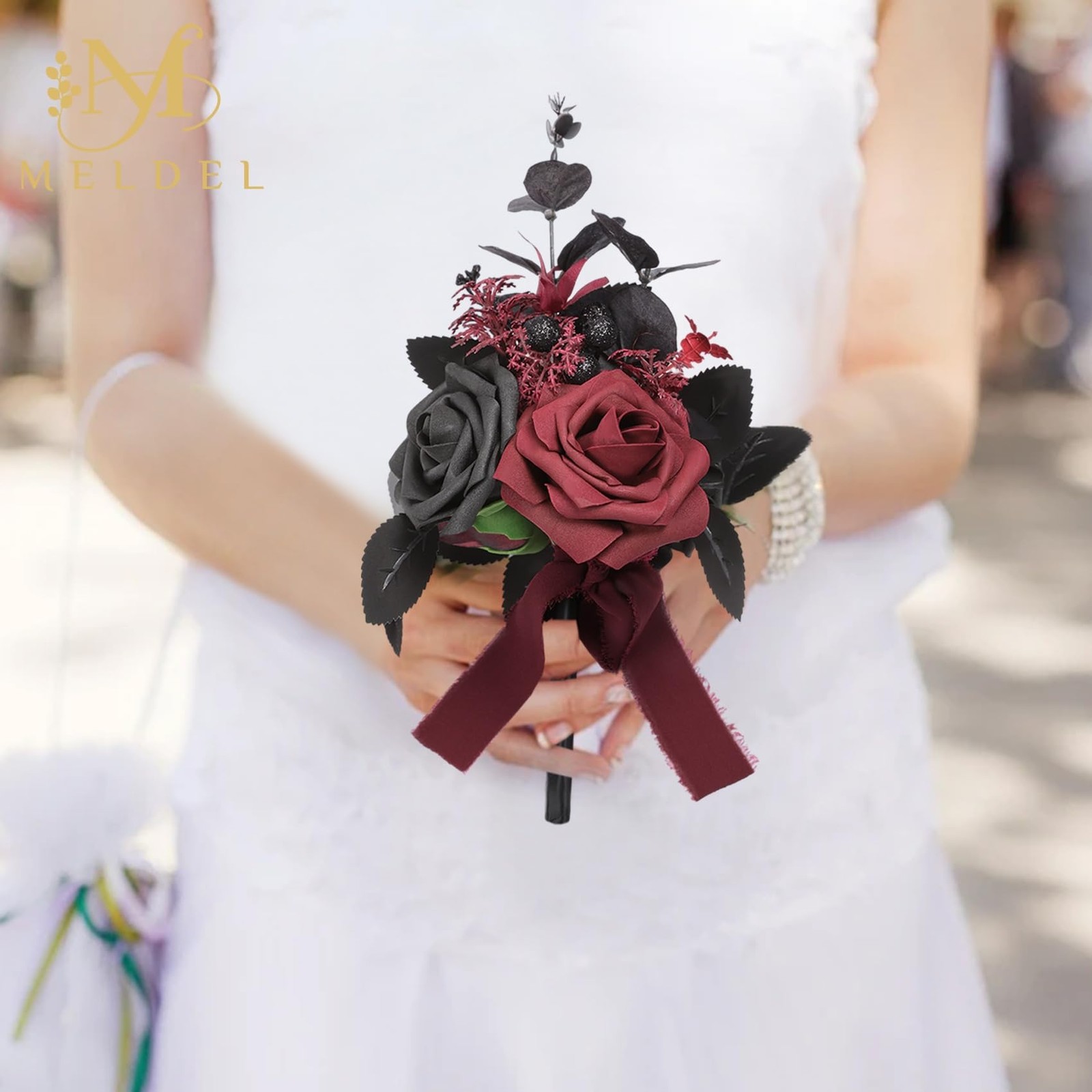 Wedding Flowers Fake Rose Mini Bridesmaid Bride Bouquets Black Burgundy Set o…