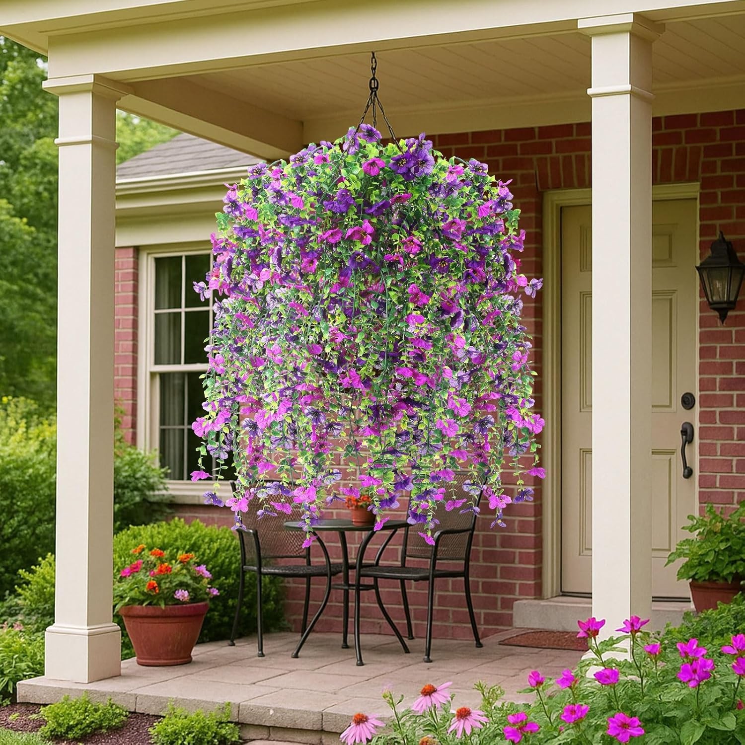 4PCS Artificial Hanging Flowers UV Resistant Faux Silk Purple Vine Outdoor Porch