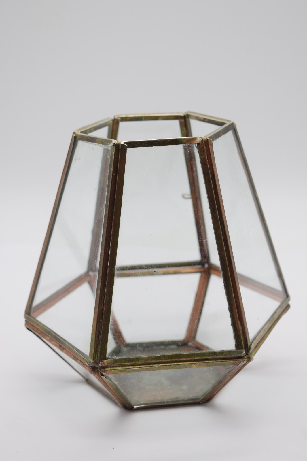 Anthropologie Glass Hexagon Terrarium Brass Planter Candle Holder Geometric