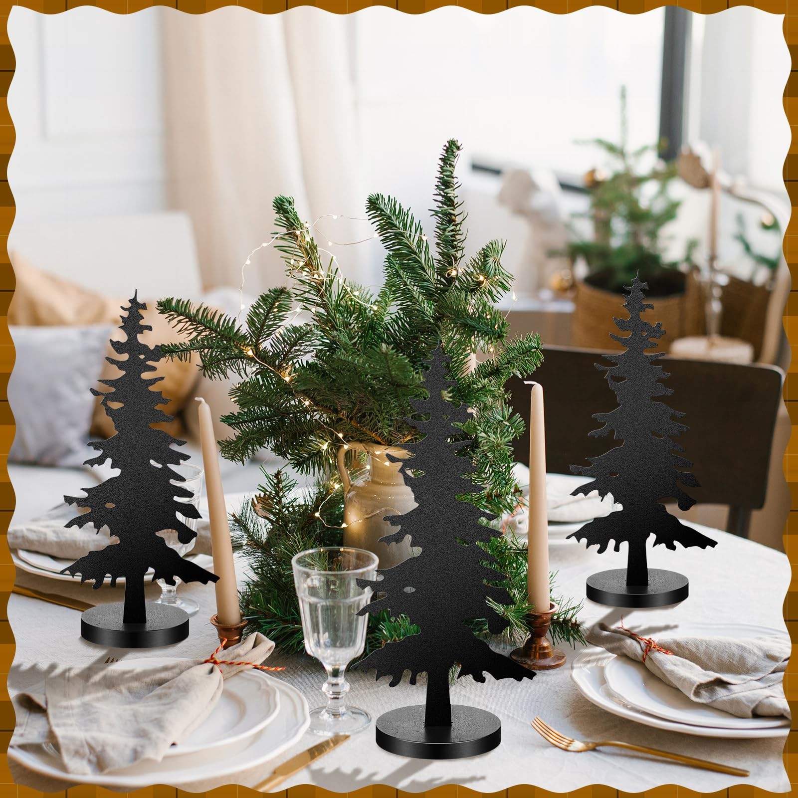 3 Pcs Metal Tree Tabletop Decor Black Metal Evergreen Tree Rustic Farmhouse T…