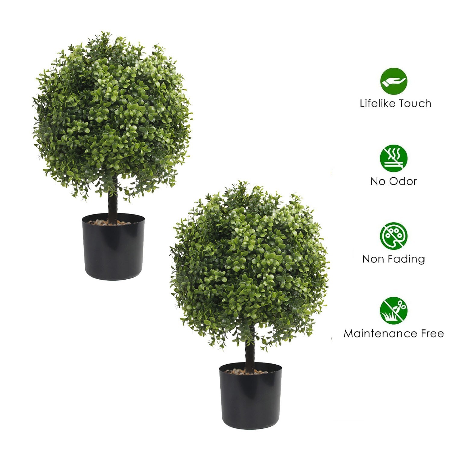 Artificial Topiary Triple Ball Boxwood Tree, 2 Pack Fake Topiaries Trees 20inch