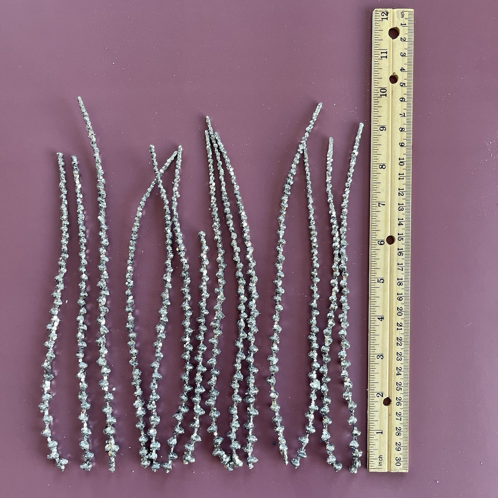14 Silver Floral Picks Glitter Sparkle & 18 White Flocked Sparkle Twigs Sprigs