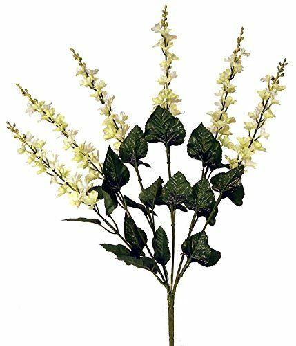 Factory Direct Craft Cream and Light Green Poly Silk Salvia Floral Bush
