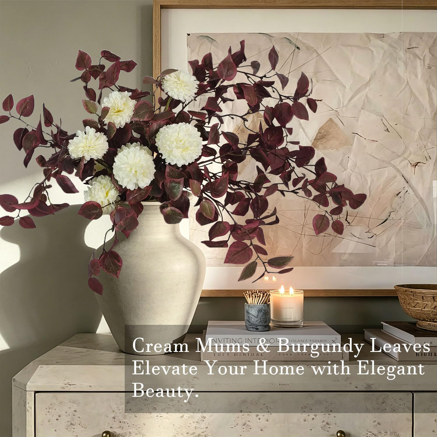 6PCS Burgundy Eucalyptus Stems – Lifelike Faux Fall Flowers for Home Decor