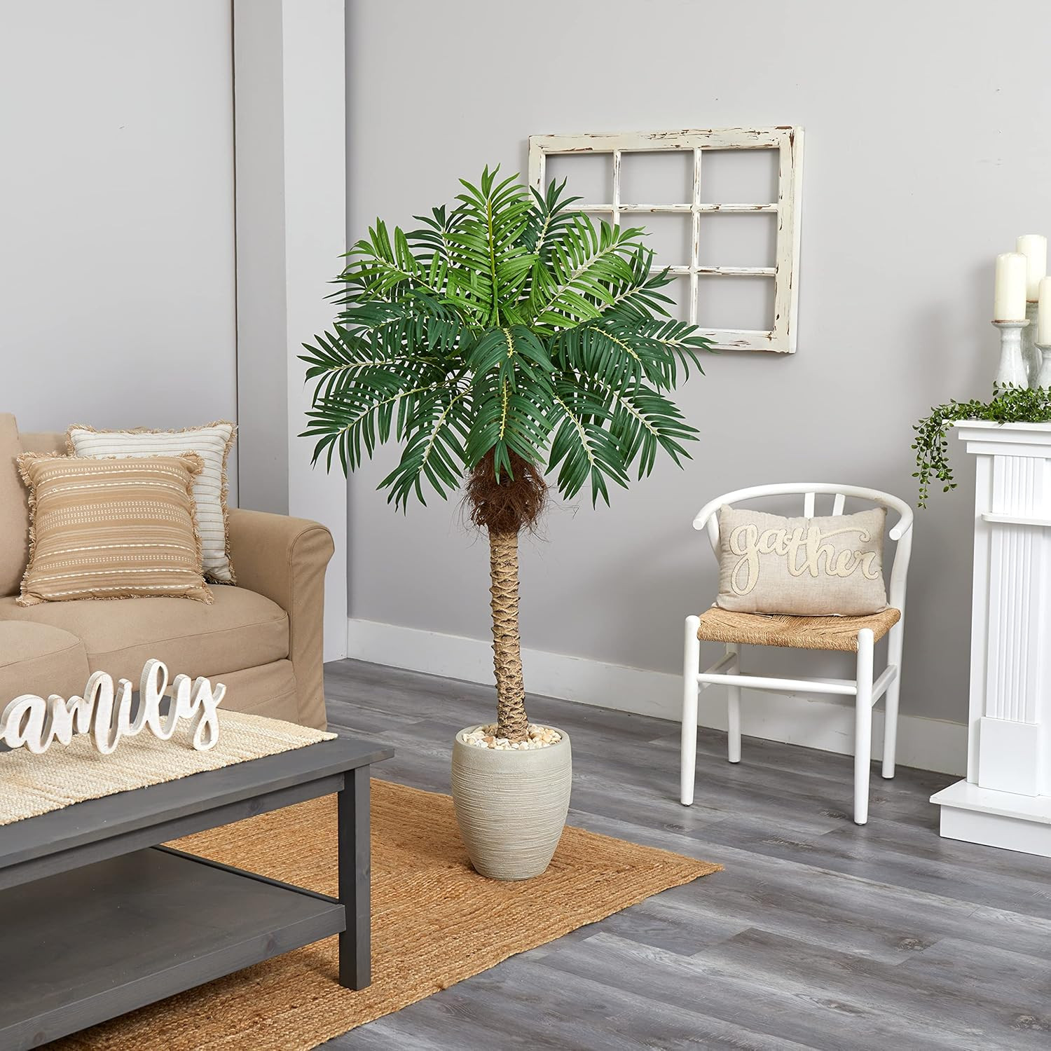 Lifelike 63″ Robellini Palm Artificial Tree in Elegant Sandstone Planter