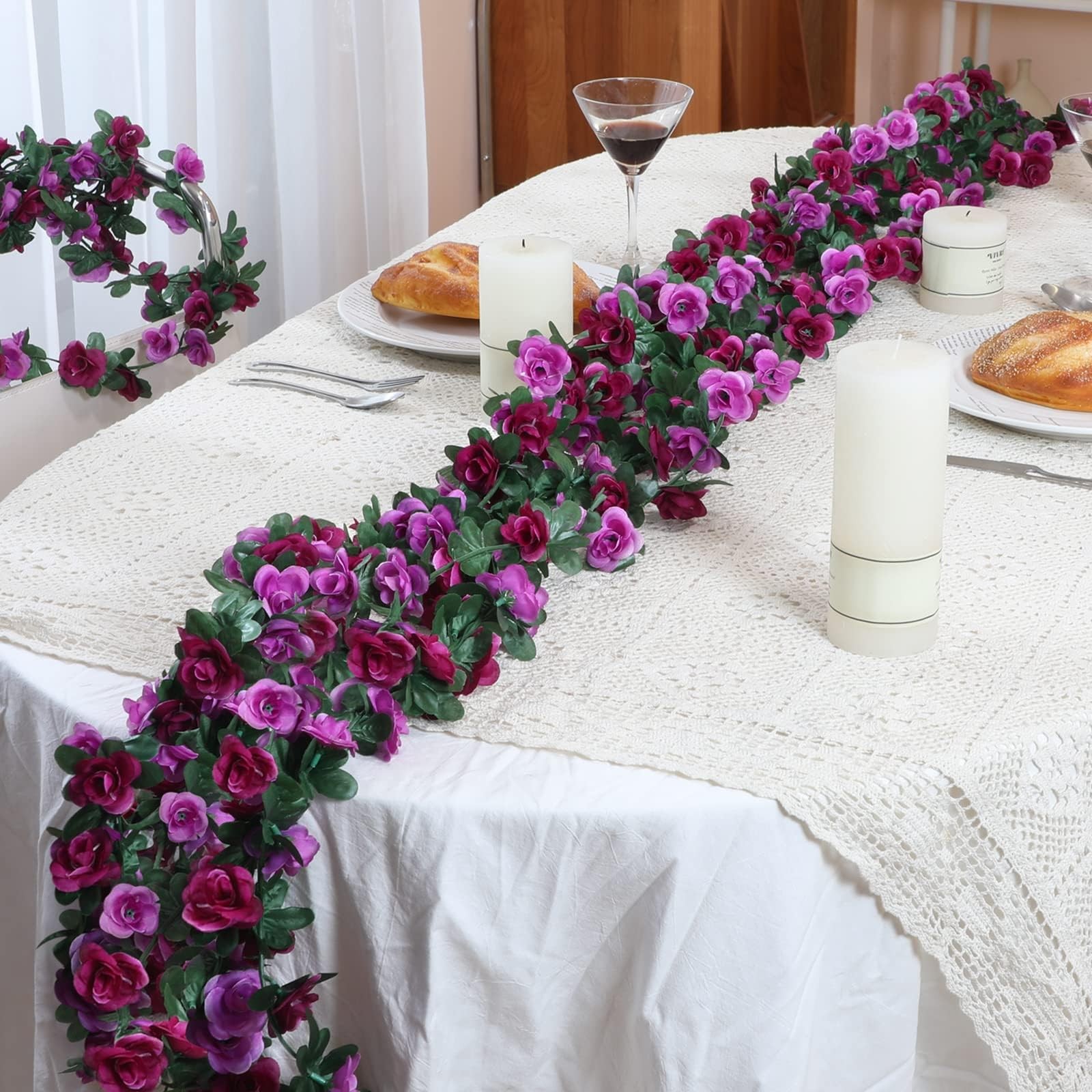 Flower Garland Rose Vines, 2 Strands 16.5Ft Flowers Vines for Bedroom, Rose F…