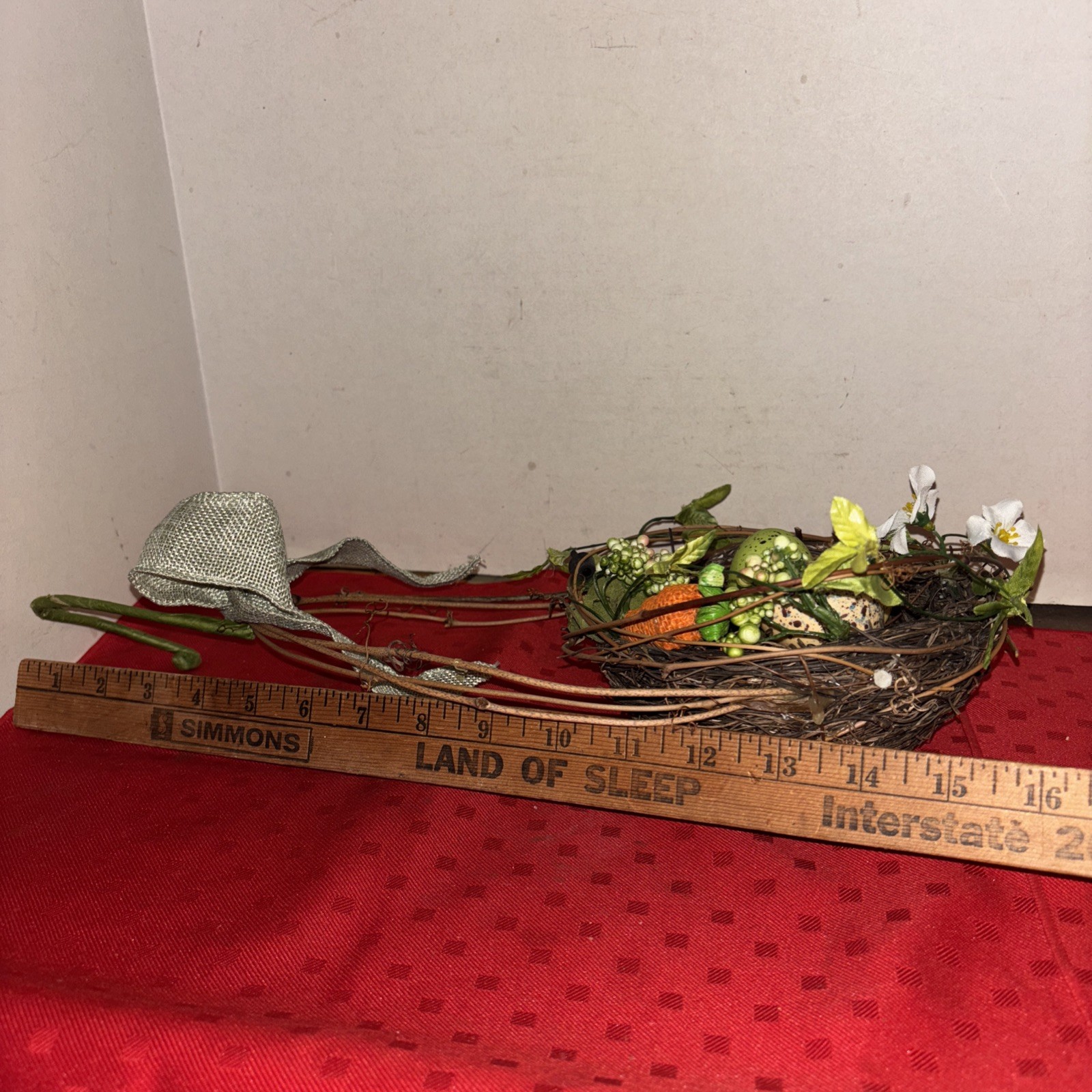 Home Decor Small Bird Nest Natural Materials With 3 Eggs Flowers-16” Tall