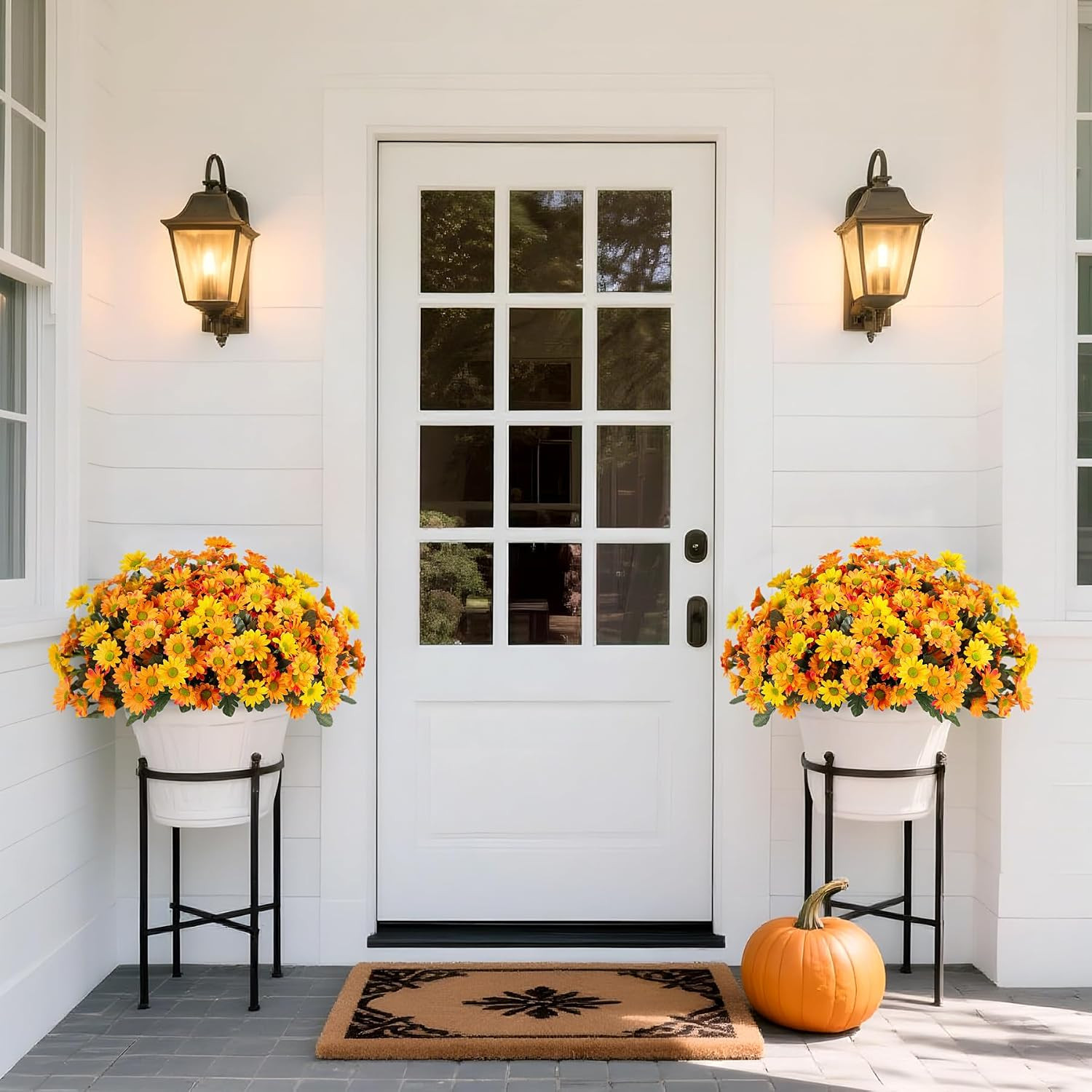 Fake Mums Fall Artificial Flowers for Outdoor Decoration, 6 Bundles Faux Silk Da
