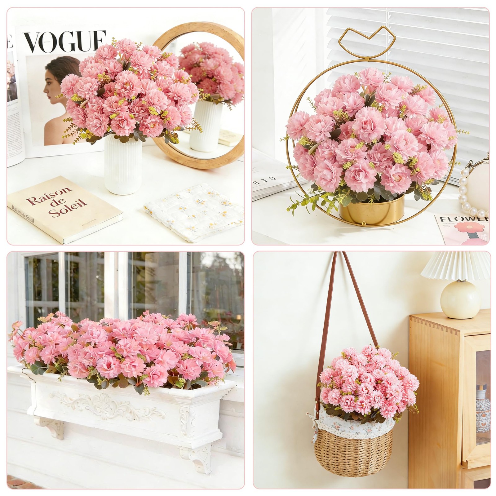 18 Heads Pink Artificial Chrysanthemum Flowers Fake Mums Pink Kiku Ball Flowe…