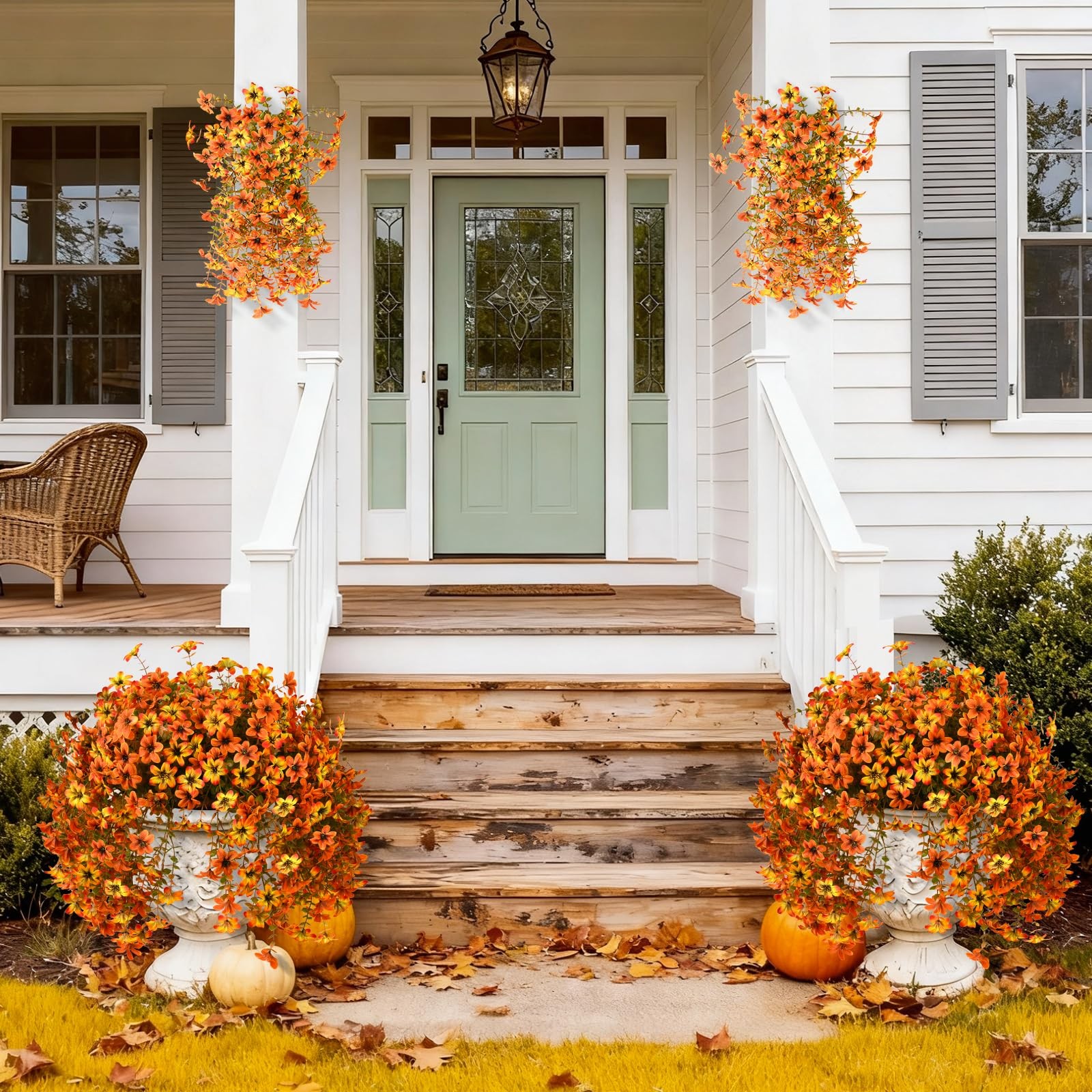 Artificial Hanging Flowers for Outdoors, 2 Pcs Fake Hanging Plant Fall Decora…