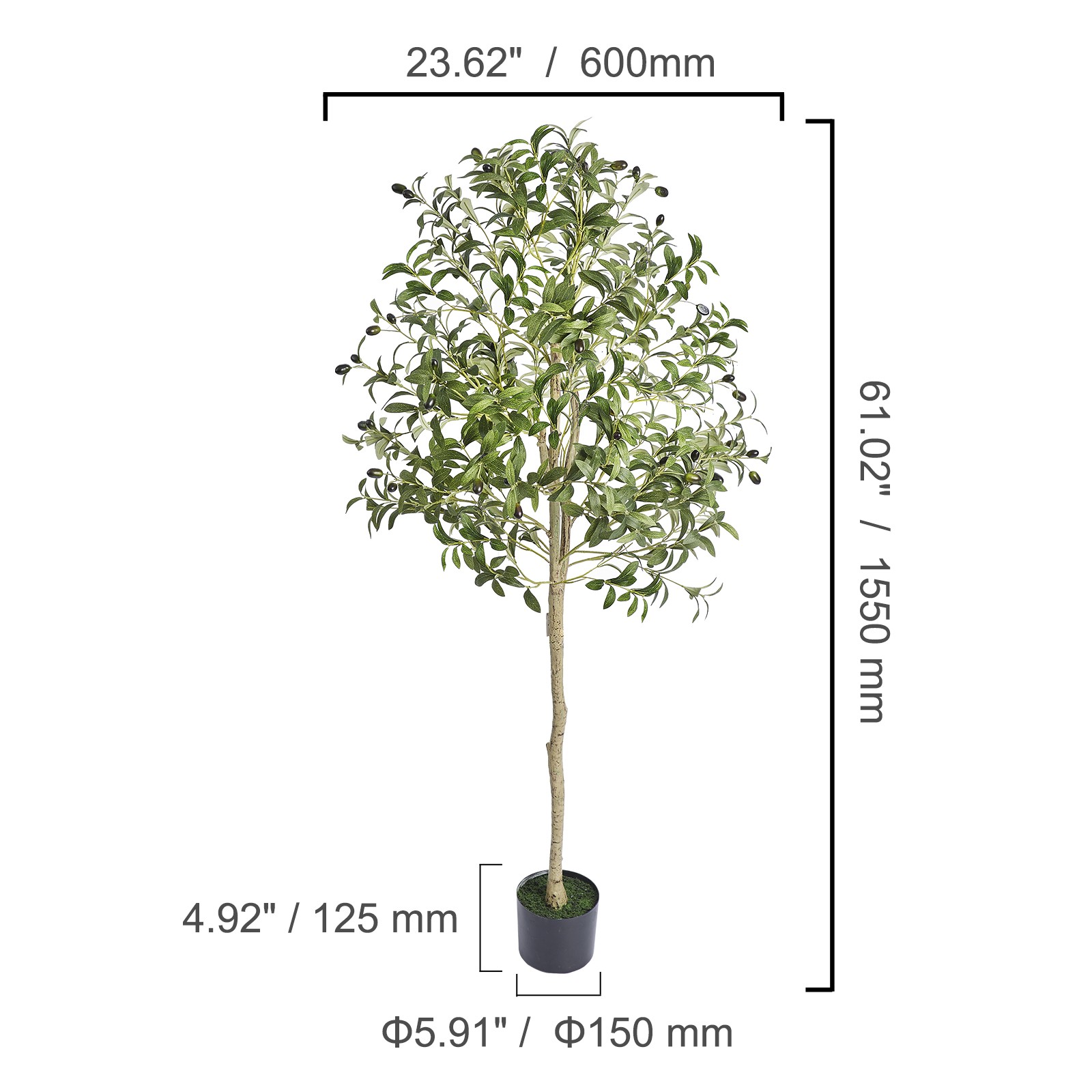 VEVOR Artificial Olive Tree 5ft Tall 61in Fake Pottd Faux Silk Plant Home Decor