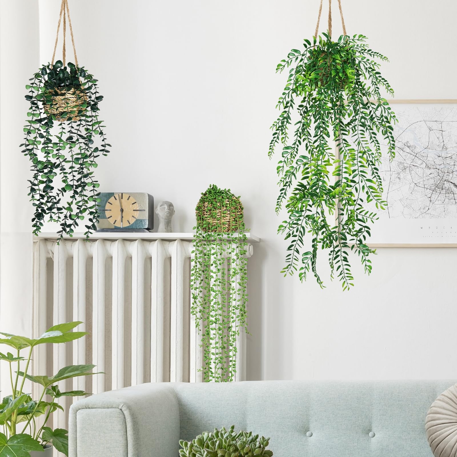 Fake Hanging Plants 3 Pack Artificial Hanging Plants in Basket Fake Potted Pl…