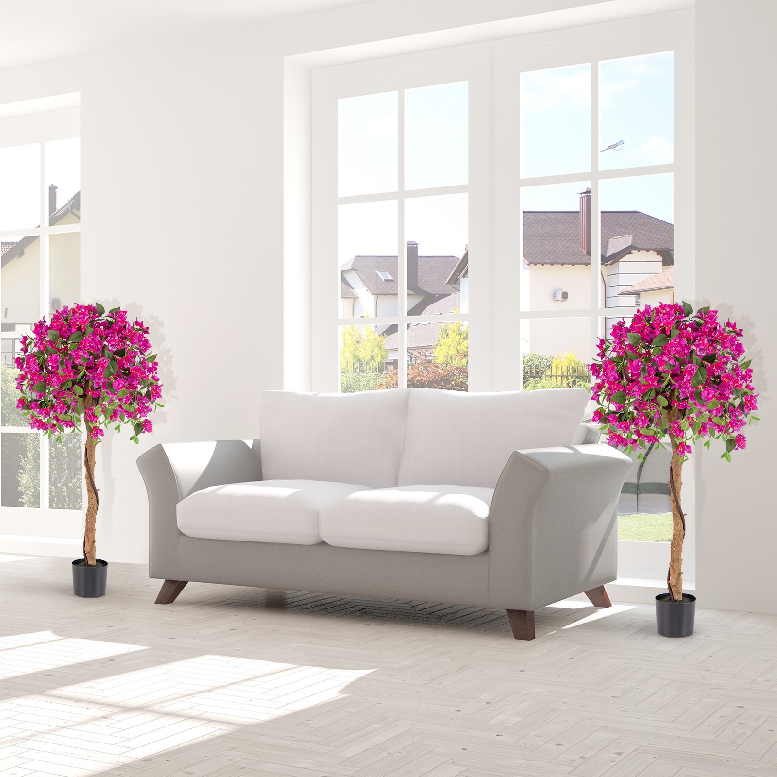 53″ Artificial Azalea Tree Faux Floral Plant w/ Red Azalea Flowers Nursery Pot