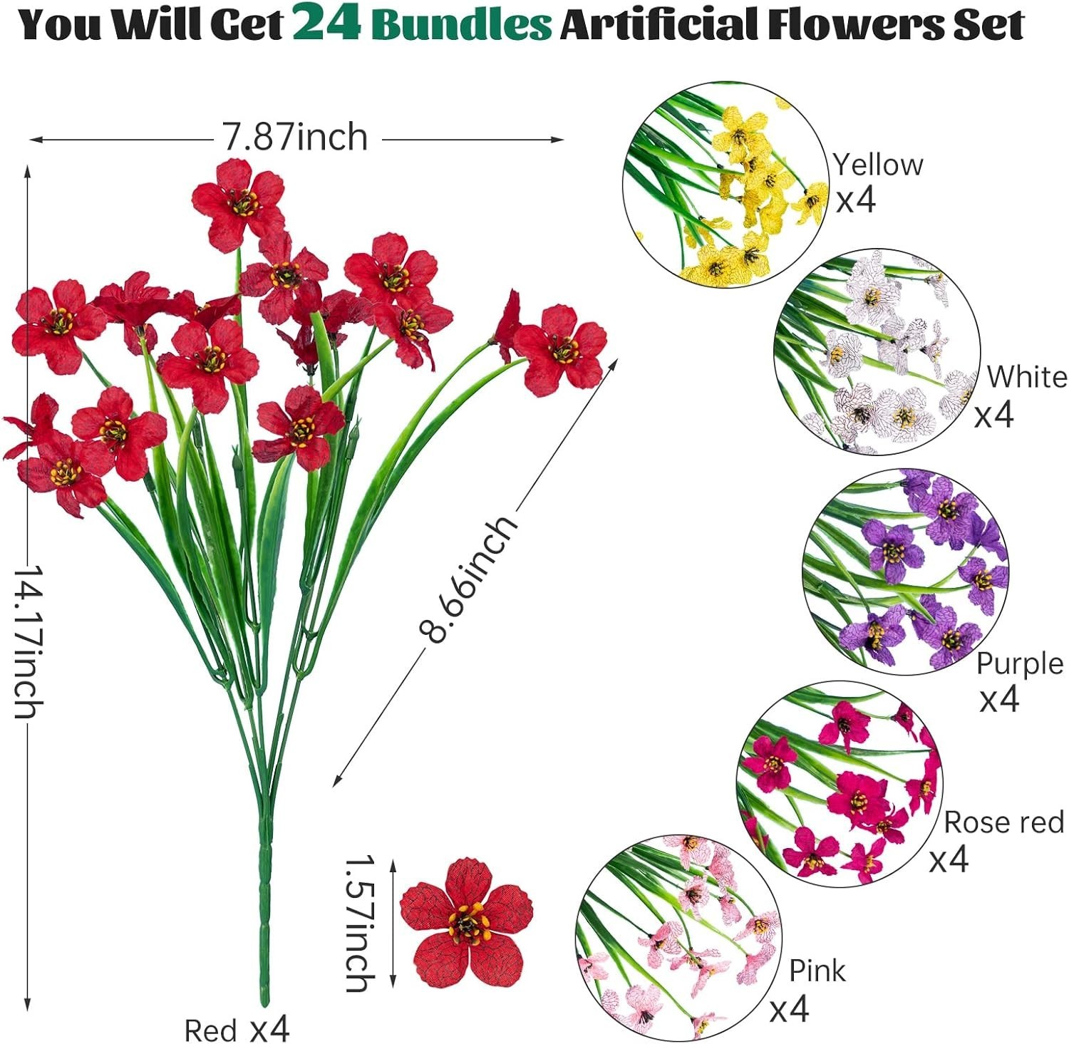 24 Pcs Artificial Flowers for Outdoor,Plastic Flowers Decoration, UV Resistan…