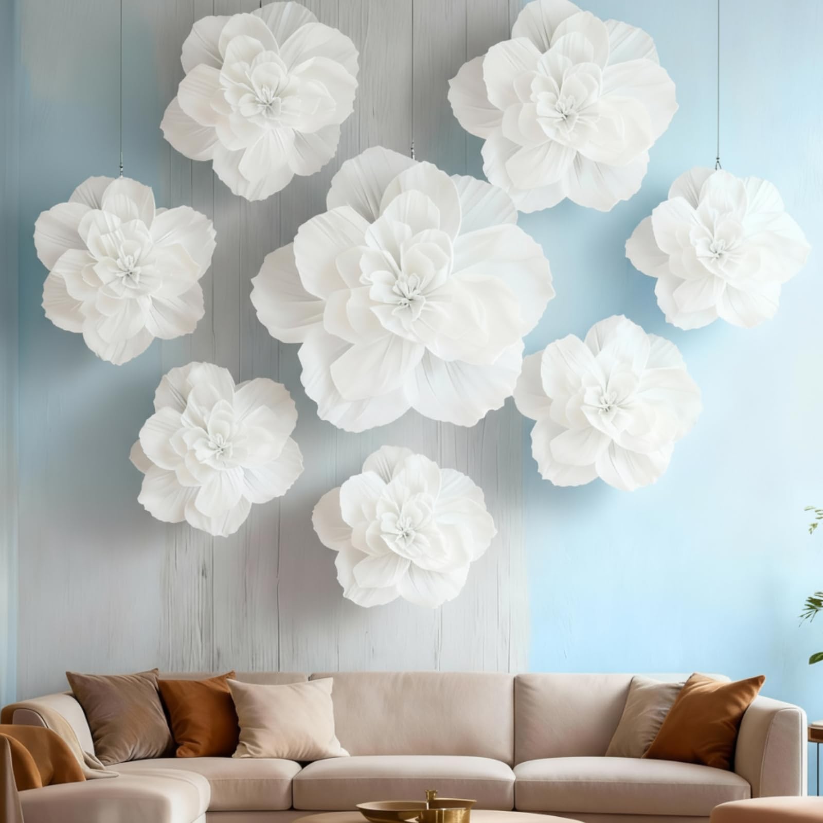 6 Pcs Large Flowers White 24 Inch Giant Big Crepe Flowers Decoration 3D Flora…