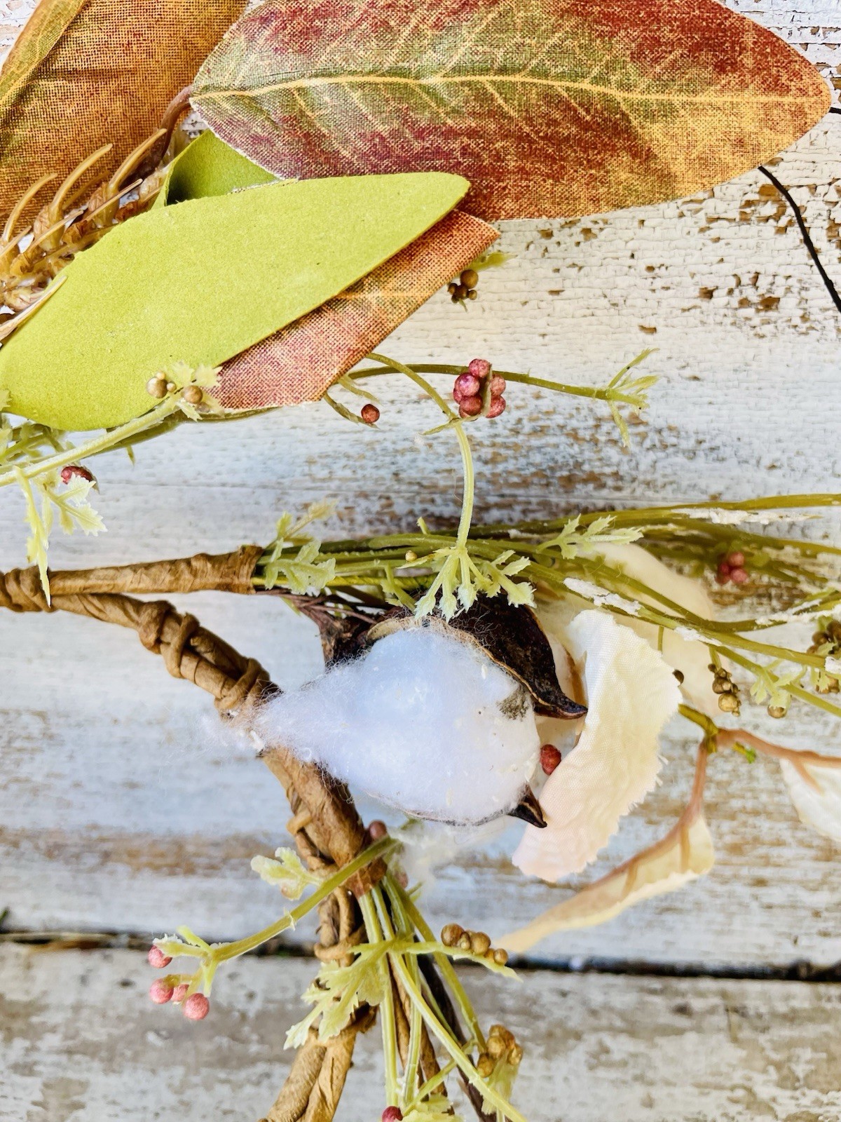 Cotton & Leaves Ring Fall Centerpiece Farmhouse Decor