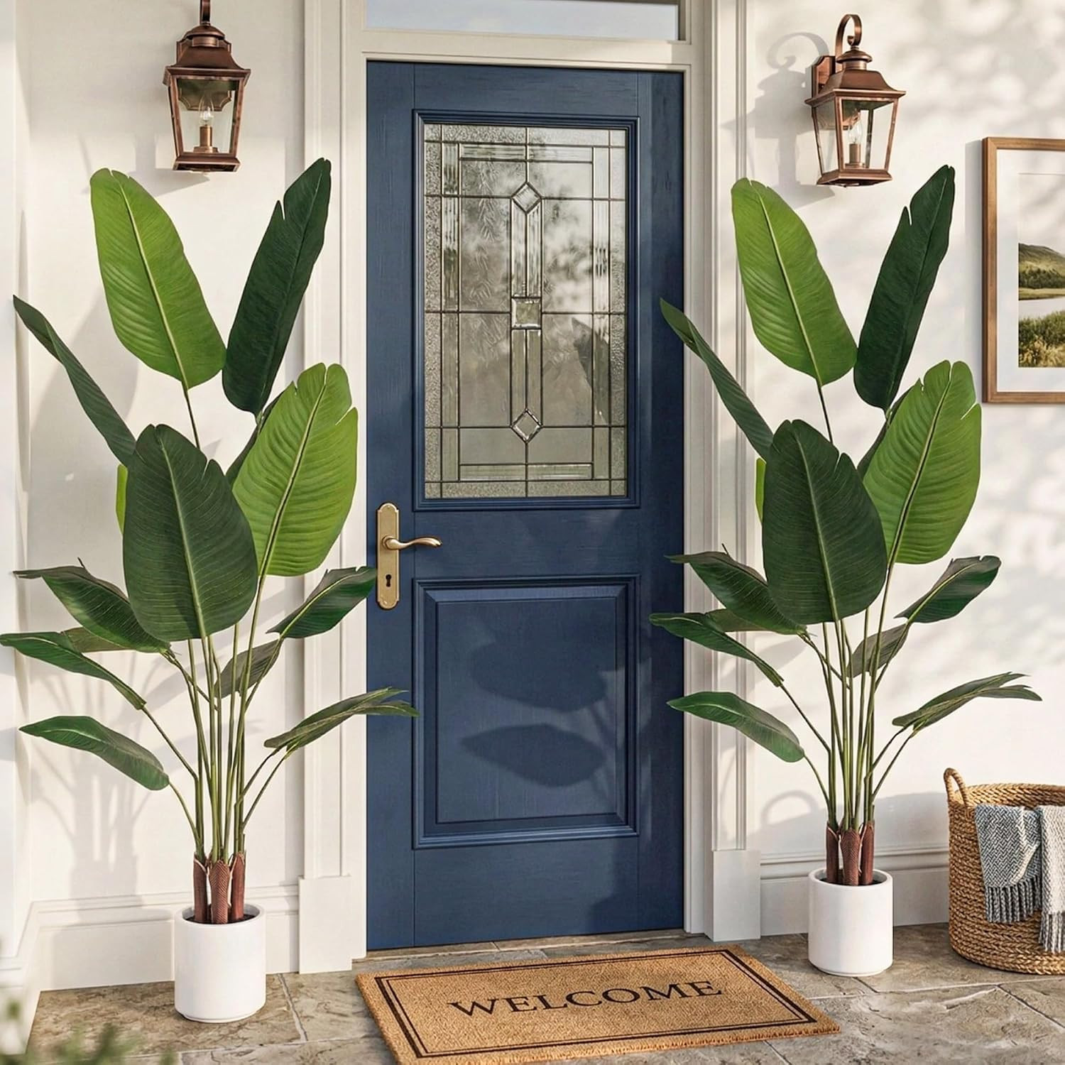 2 Pack Artificial Bird of Paradise Plant 5.2Ft, Faux Banana Leaf Tropical Trees