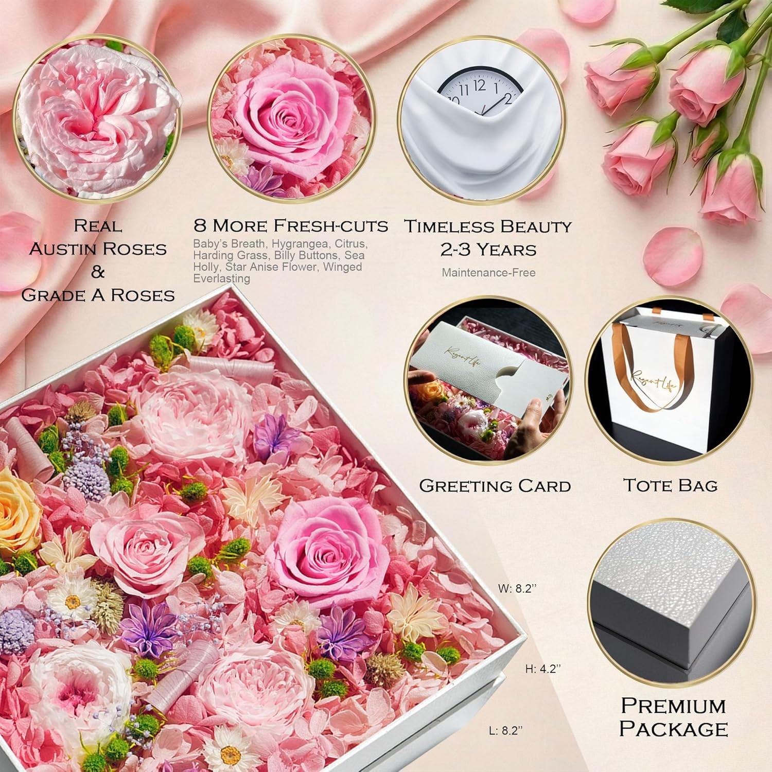 Real Forever Rose Bouquet, Zero Maintenance Gift in Beautiful Box for Loved Ones