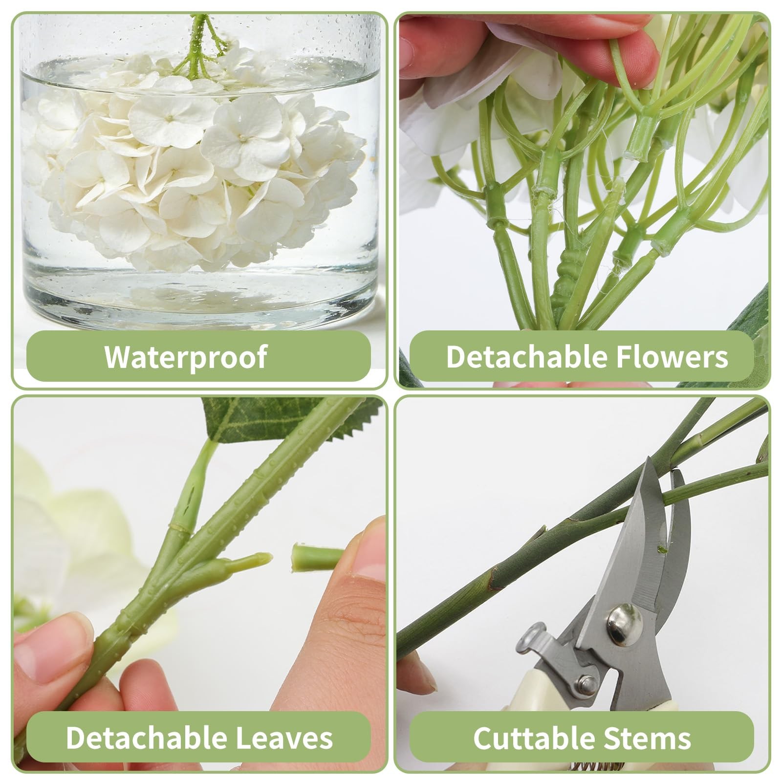 4pcs Hydrangea Artificial Flowers Real Touch Flocked Latex, White
