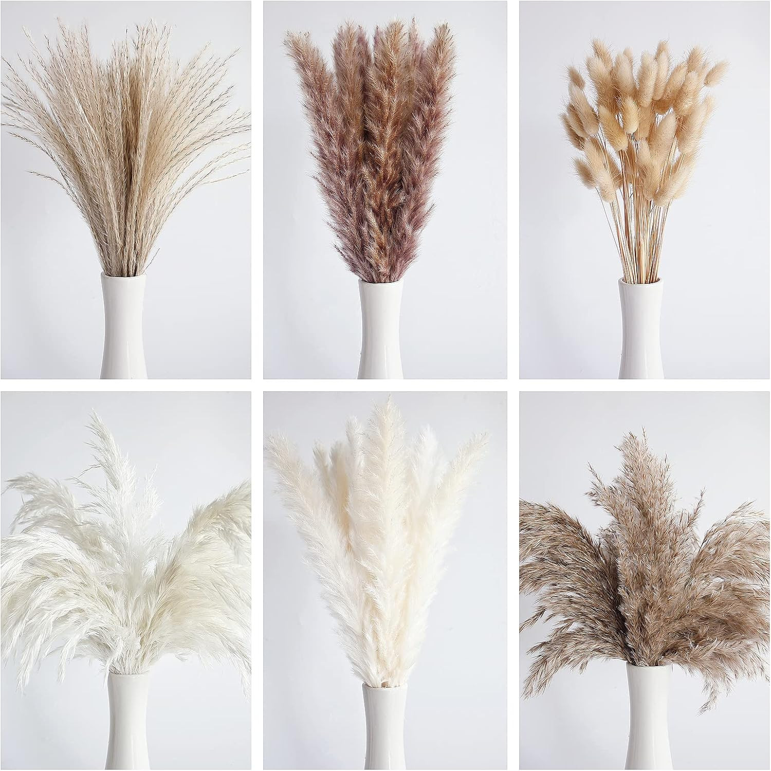 110 PCS Dried Pampas Grass Bouquet, Boho Table Decor, Bunny Tails Dried Flowers,