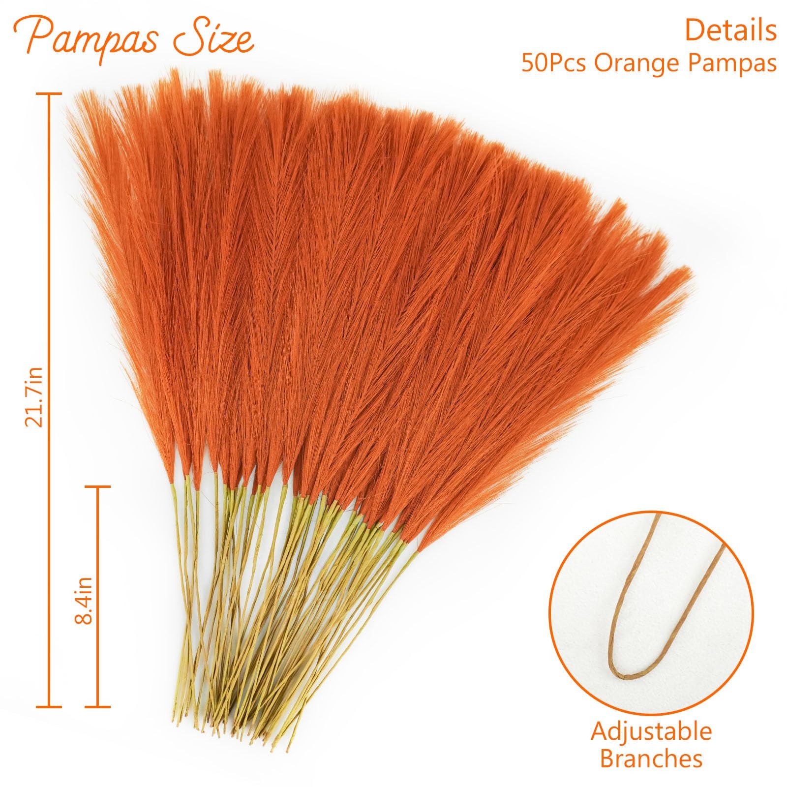 50 PCS 21.6″ Burnt Orange Artificial Pampas Grass Faux Fall Floral Vase Filler