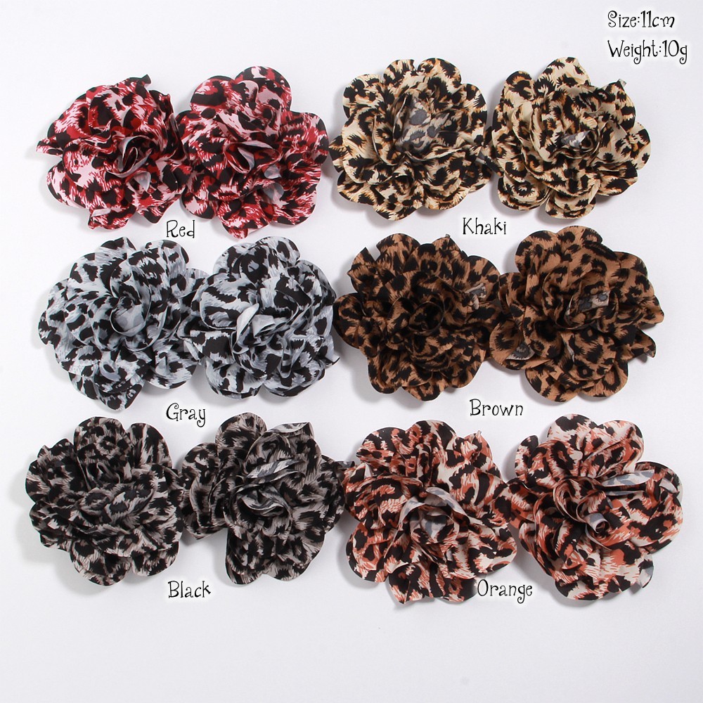 11cm Handmade Fabric Leopard Print Flower Brooches for Women Wedding Party Badge