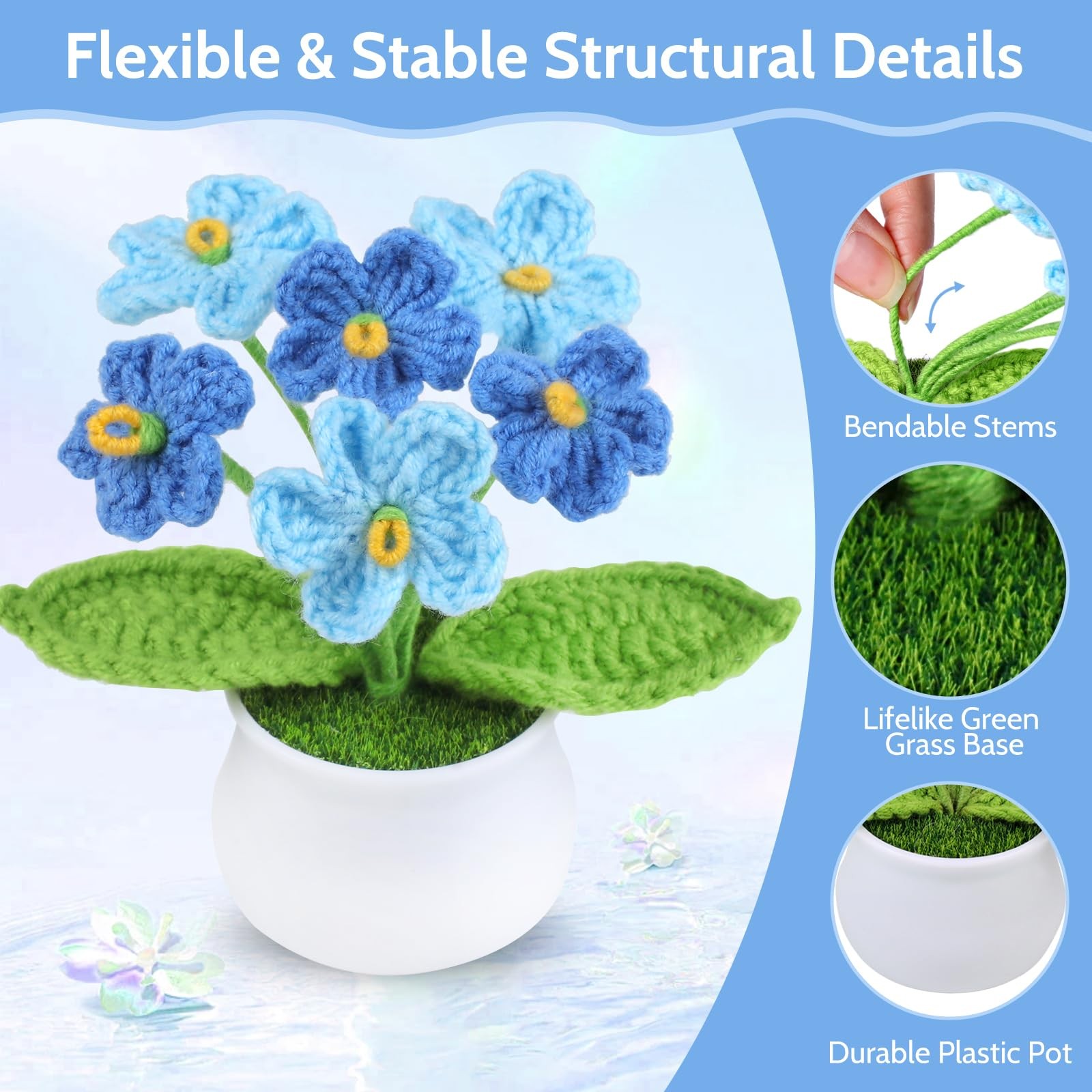 Crochet Flower, Ombre Blue Forget Me Not, Handmade Yarn Crochet Flowers for ,…