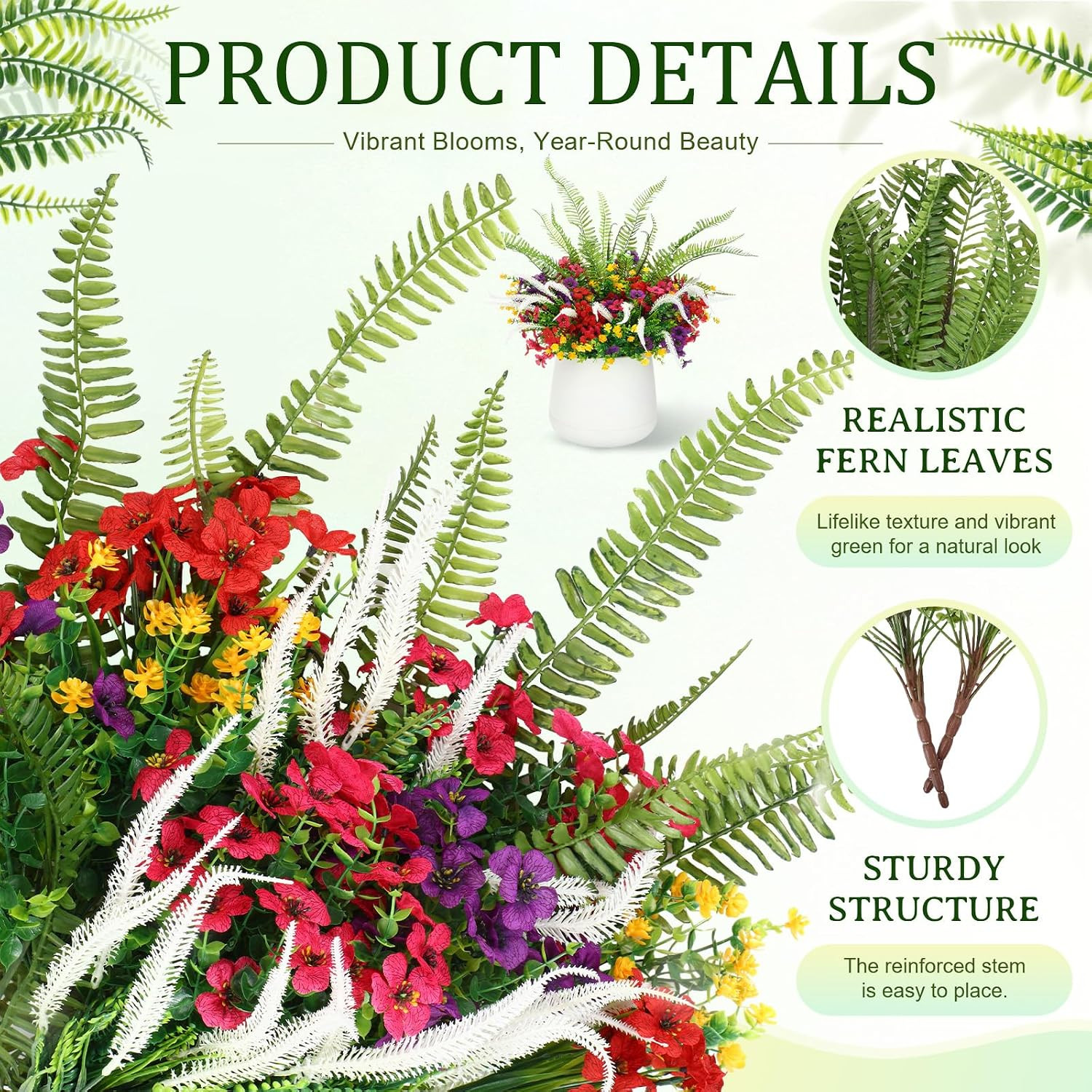 22 Pack UV Resistant Rust-Proof Artificial Flowers for Outdoor Decor