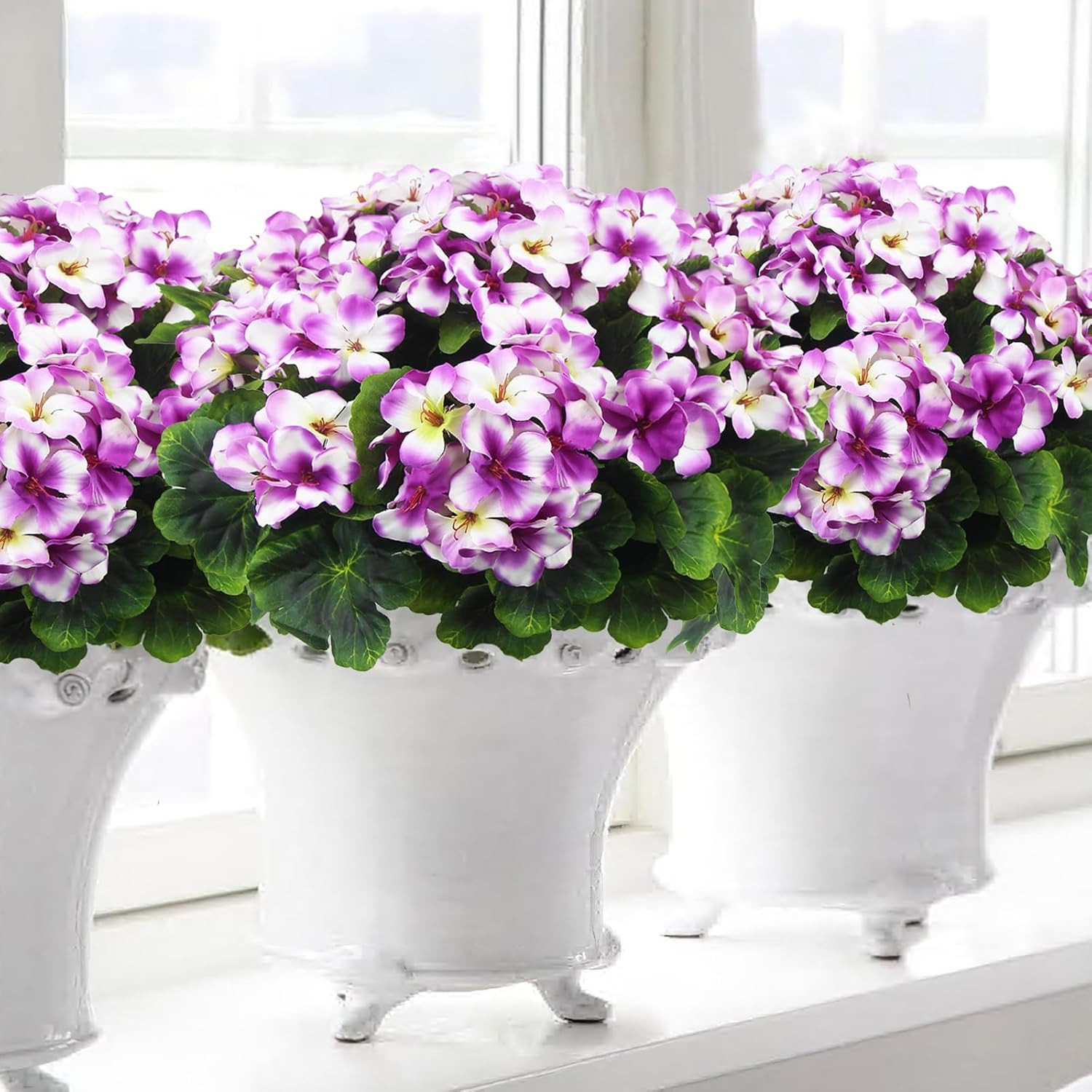 2 Pcs Artificial Geraniums for Outdoor Silk Geranium Flowers Purple Artificial G