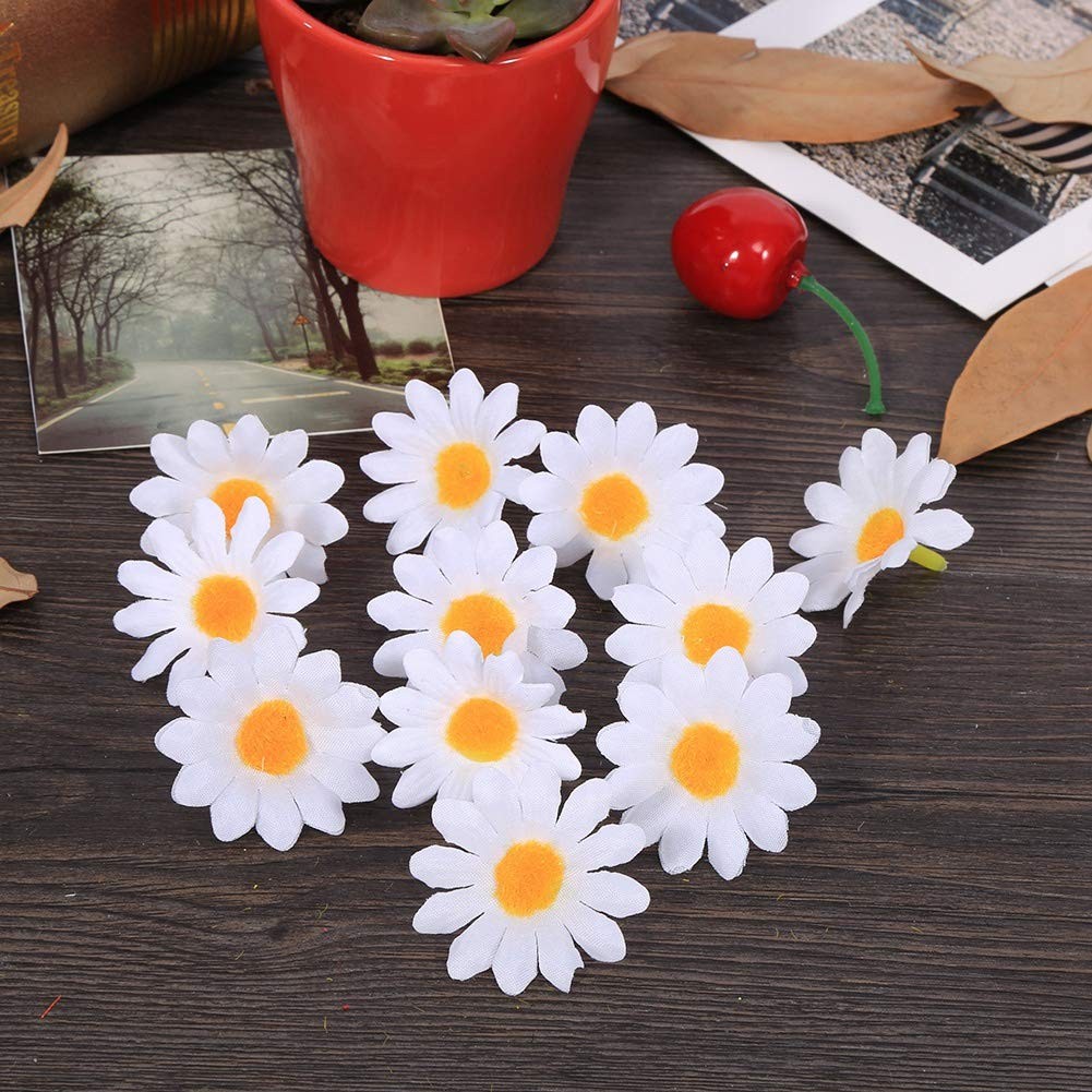 100Pcs White Artificial Daisy Heads, Silk Daisy Flower Heads, Artificial Gerb…