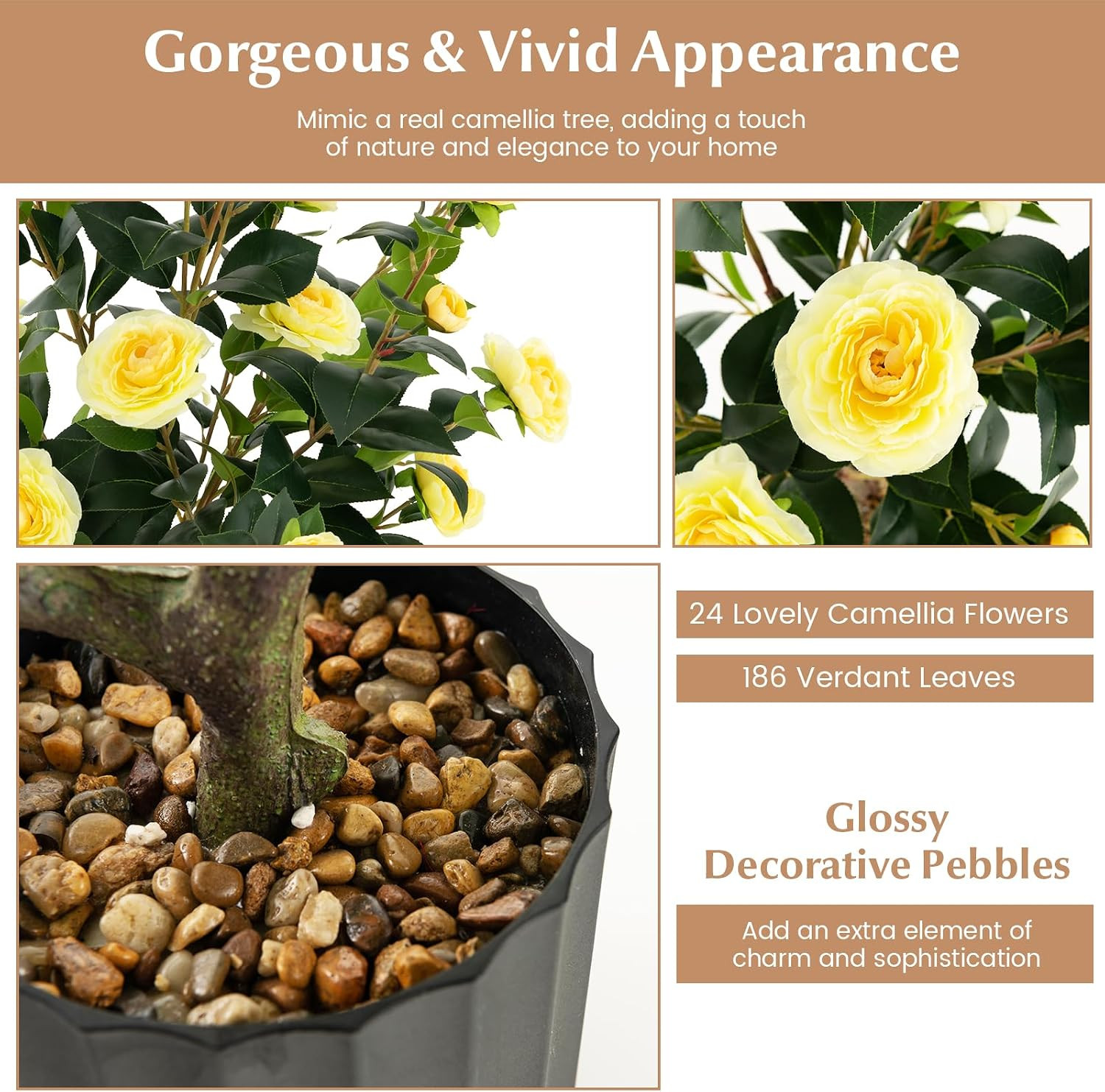 38” Artificial Camellia Tree 2 Packs, Faux Camellia Plant in Pot with 24 Flowers