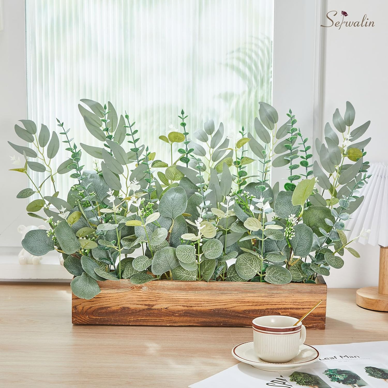 200Pcs Faux Eucalyptus Leaves Stems for DIY Bouquets & Home Decor