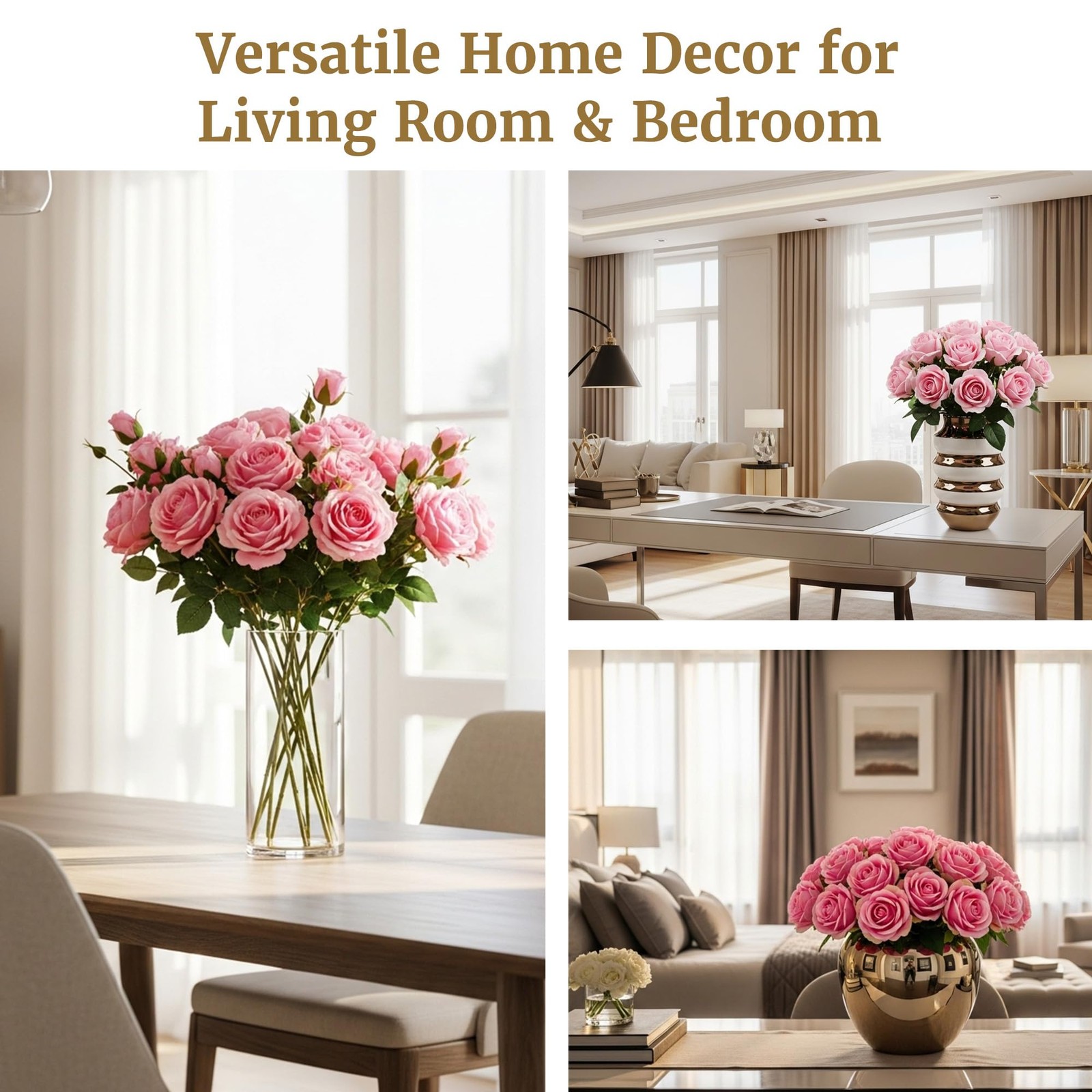 Artificial Velvet Silk Fake Pink Roses Realistic Floral Centerpieces 60 PCS