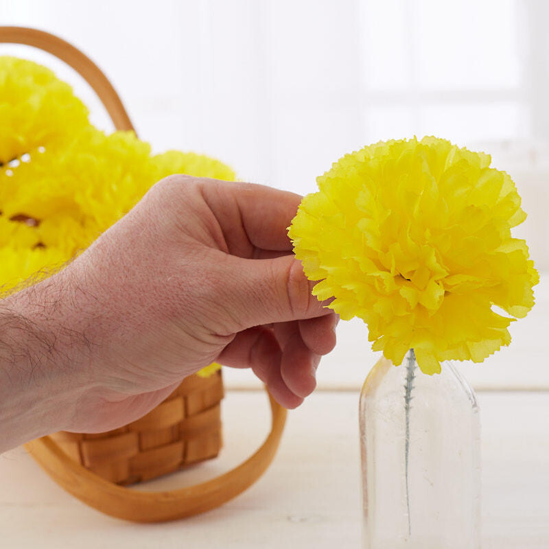 Bulk Pack of 100 Large Yellow Artificial Carnation 7-1/2″ Picks