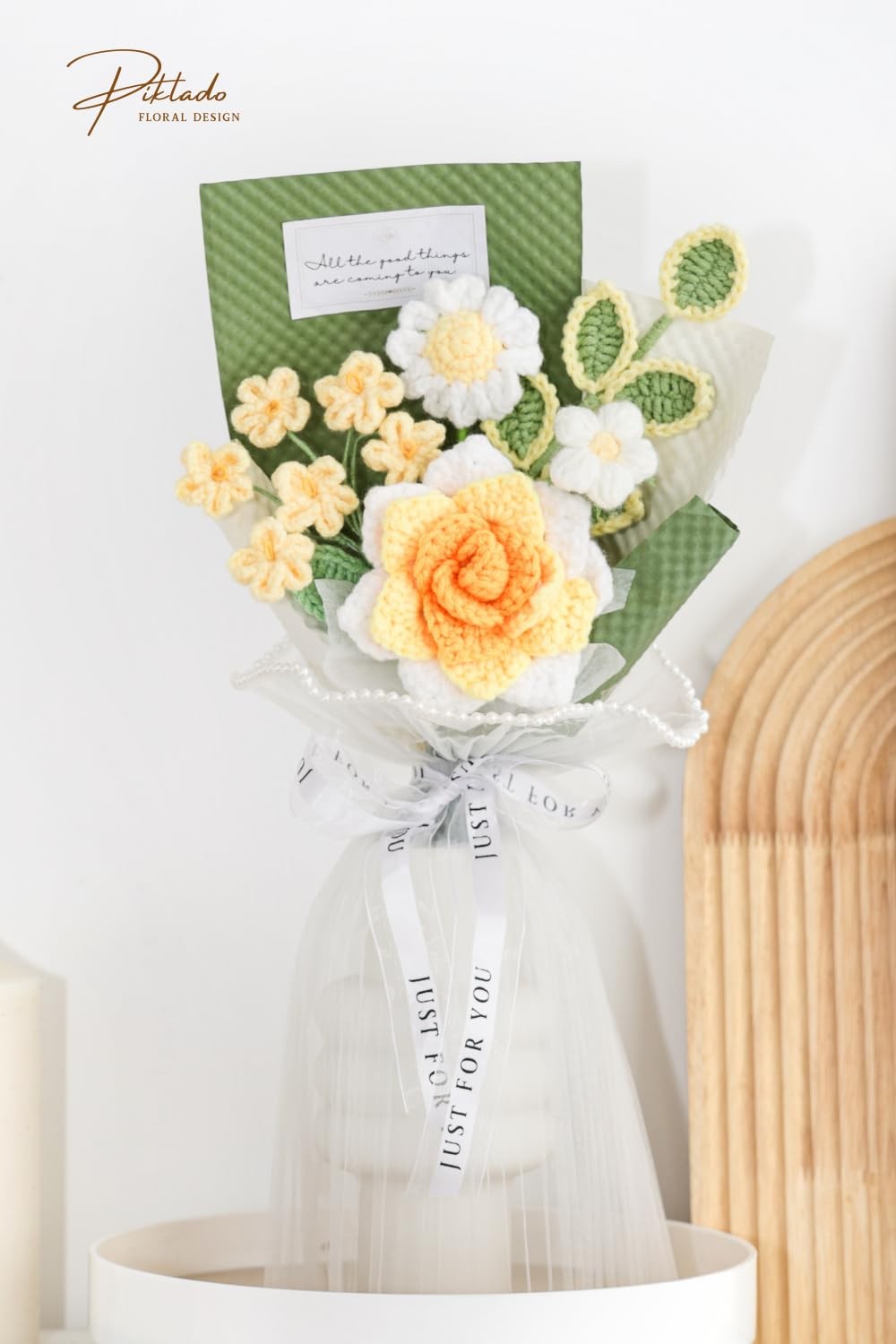 Hand-Woven Crochet Flower Bouquet (1 Piece, Yellow), Handmade Knitted Artific…