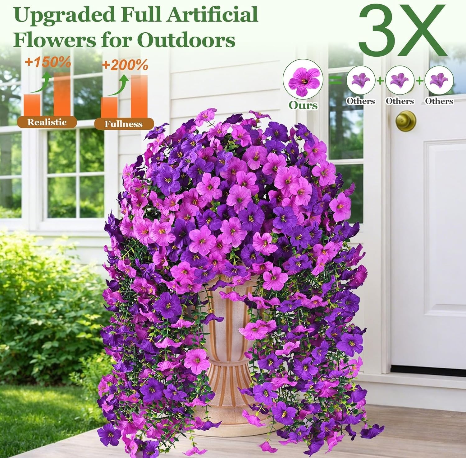 Lifelike Artificial Flowers Set of 2 – Perfect for Hanging Baskets & Patios